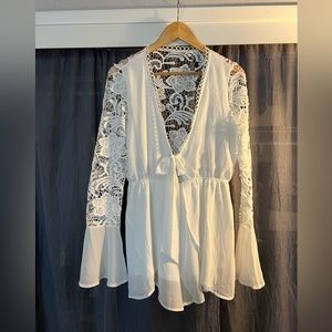 Fashion Nova White Romper Cover Up